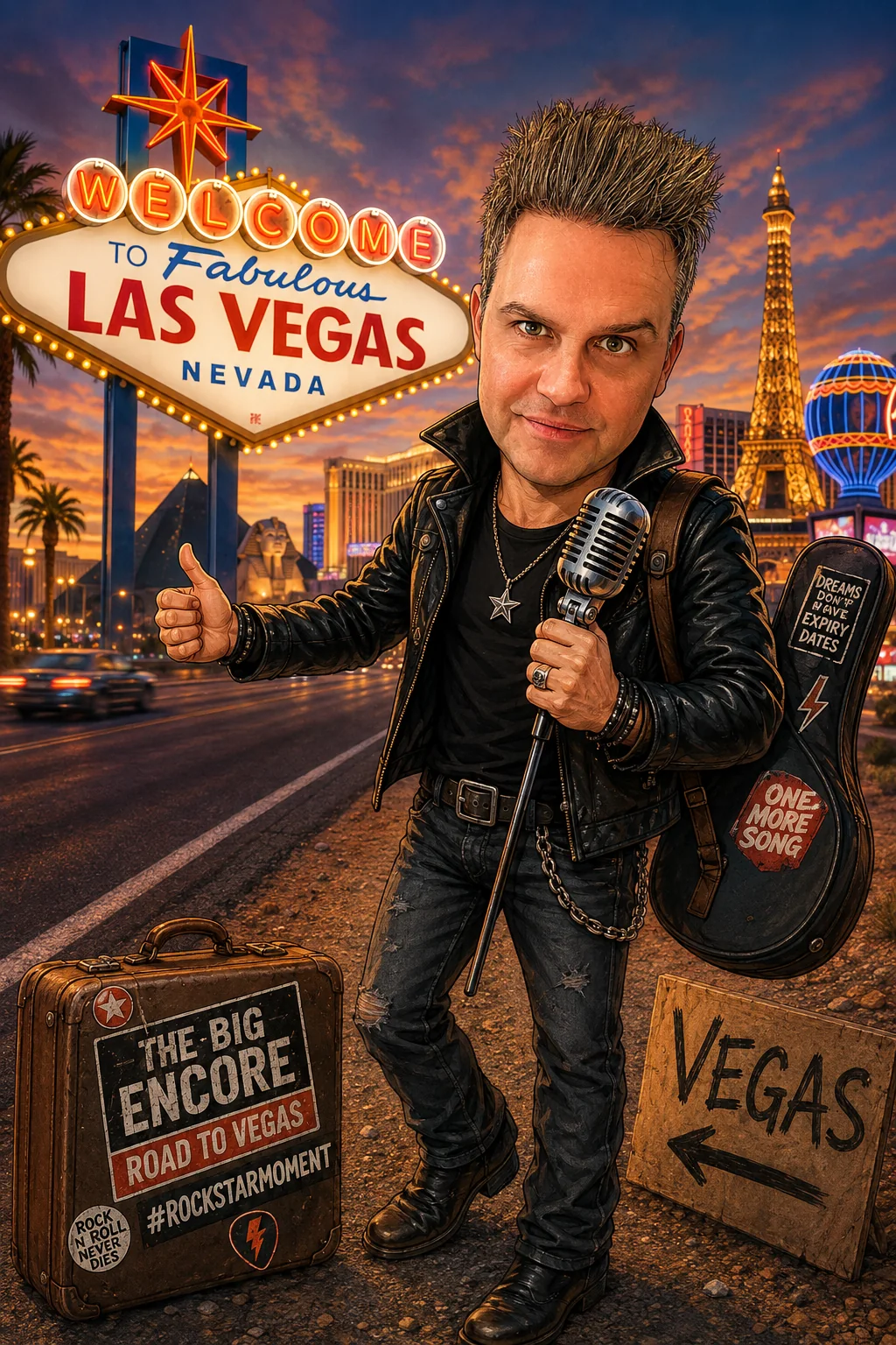 Road To Vegas artwork featuring Chris Read and a Las Vegas sign